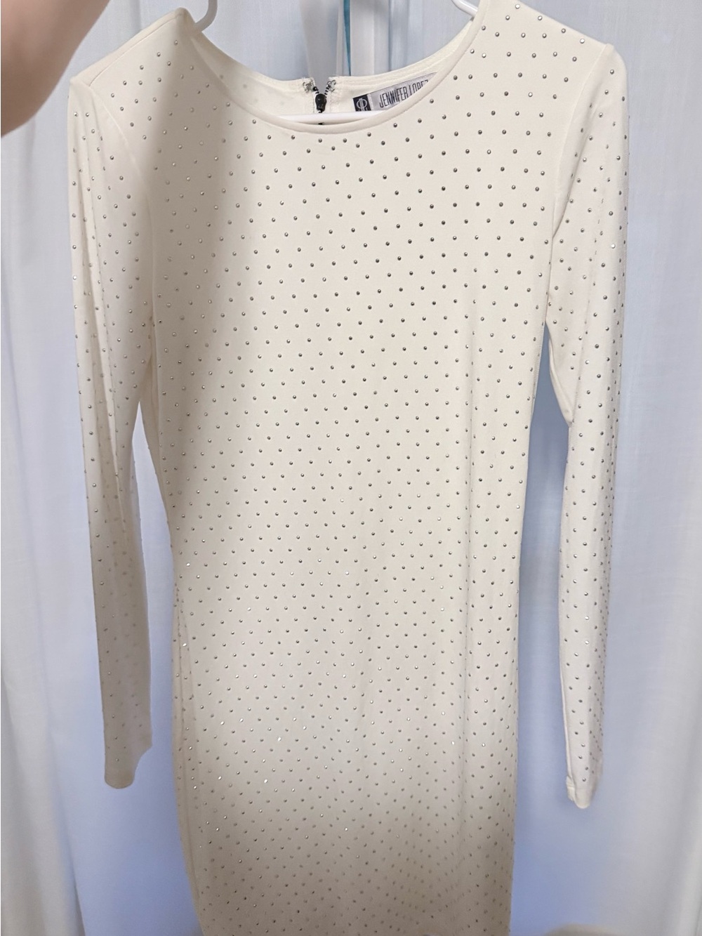 Jennifer Lopez Ivory Rhinestone-Studded Bodycon Top